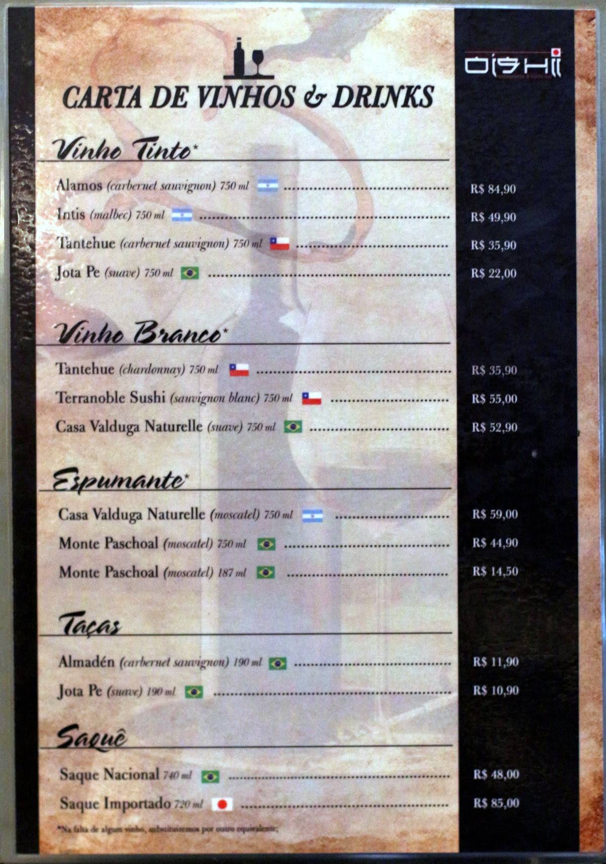 Oishi Sushi Bar & Restaurante cardápio