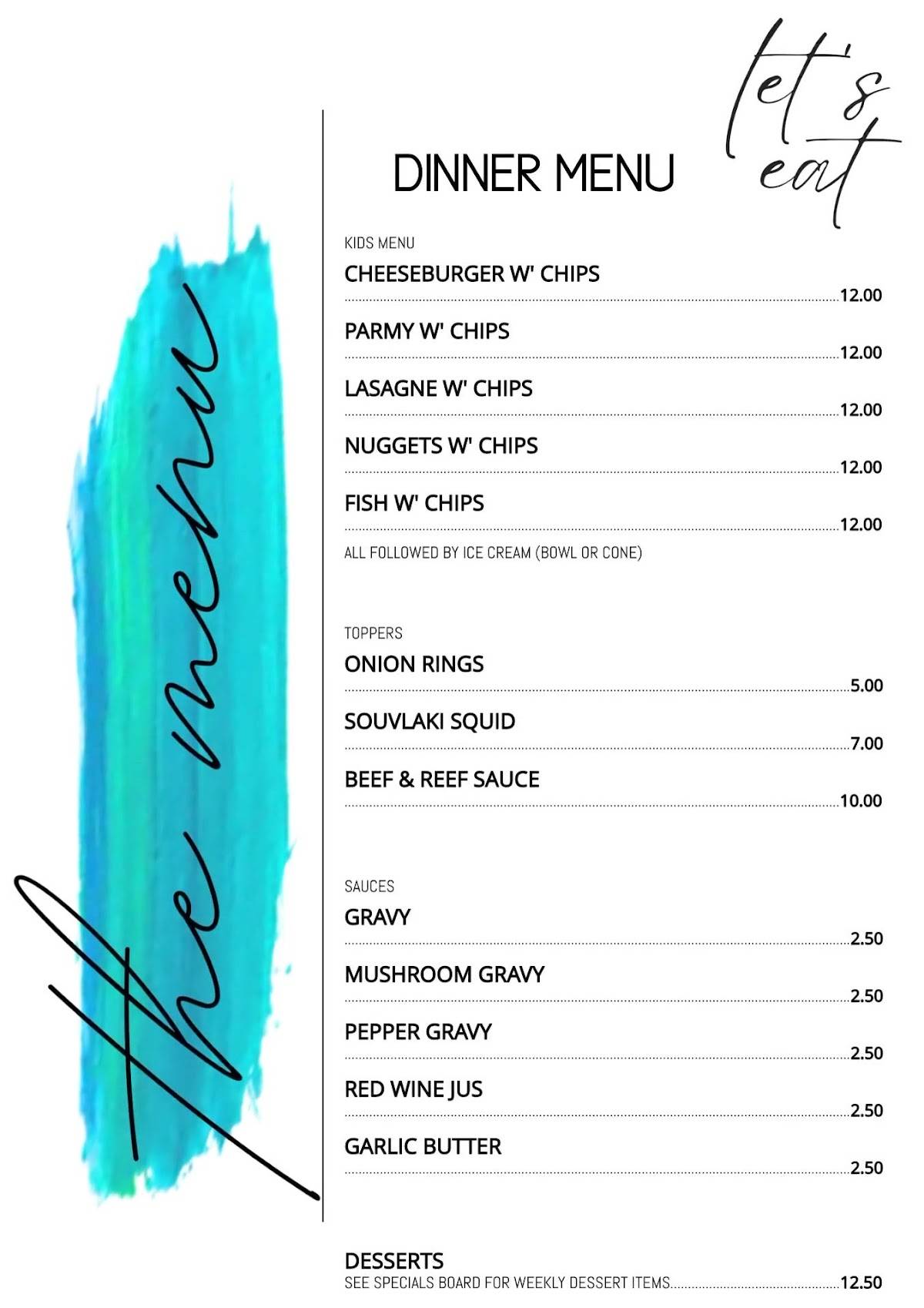 Menu at Old Empire Hotel, Wahgunyah restaurant, Wahgunyah