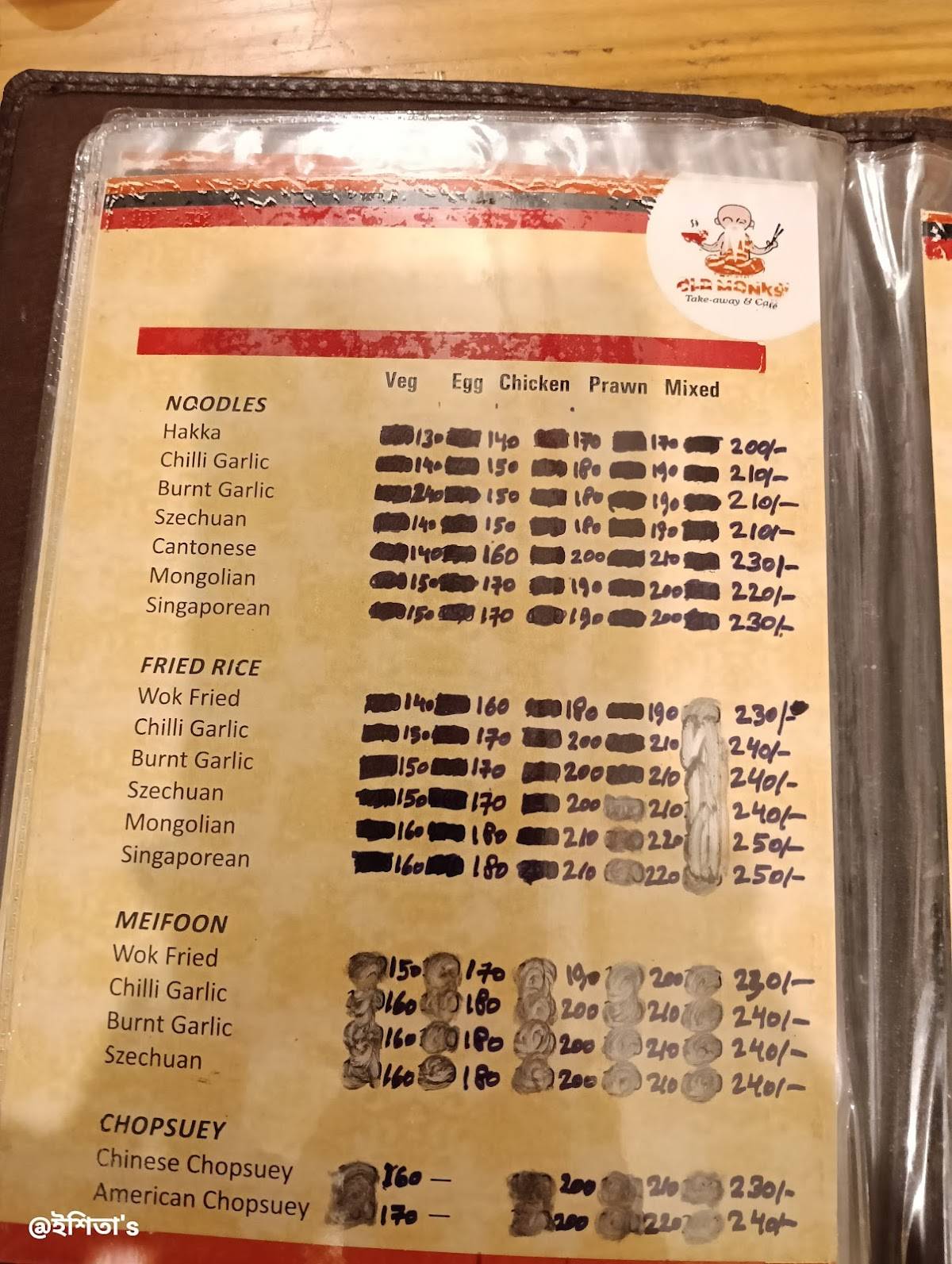 Old Monks' Cafe & Take-Away menu