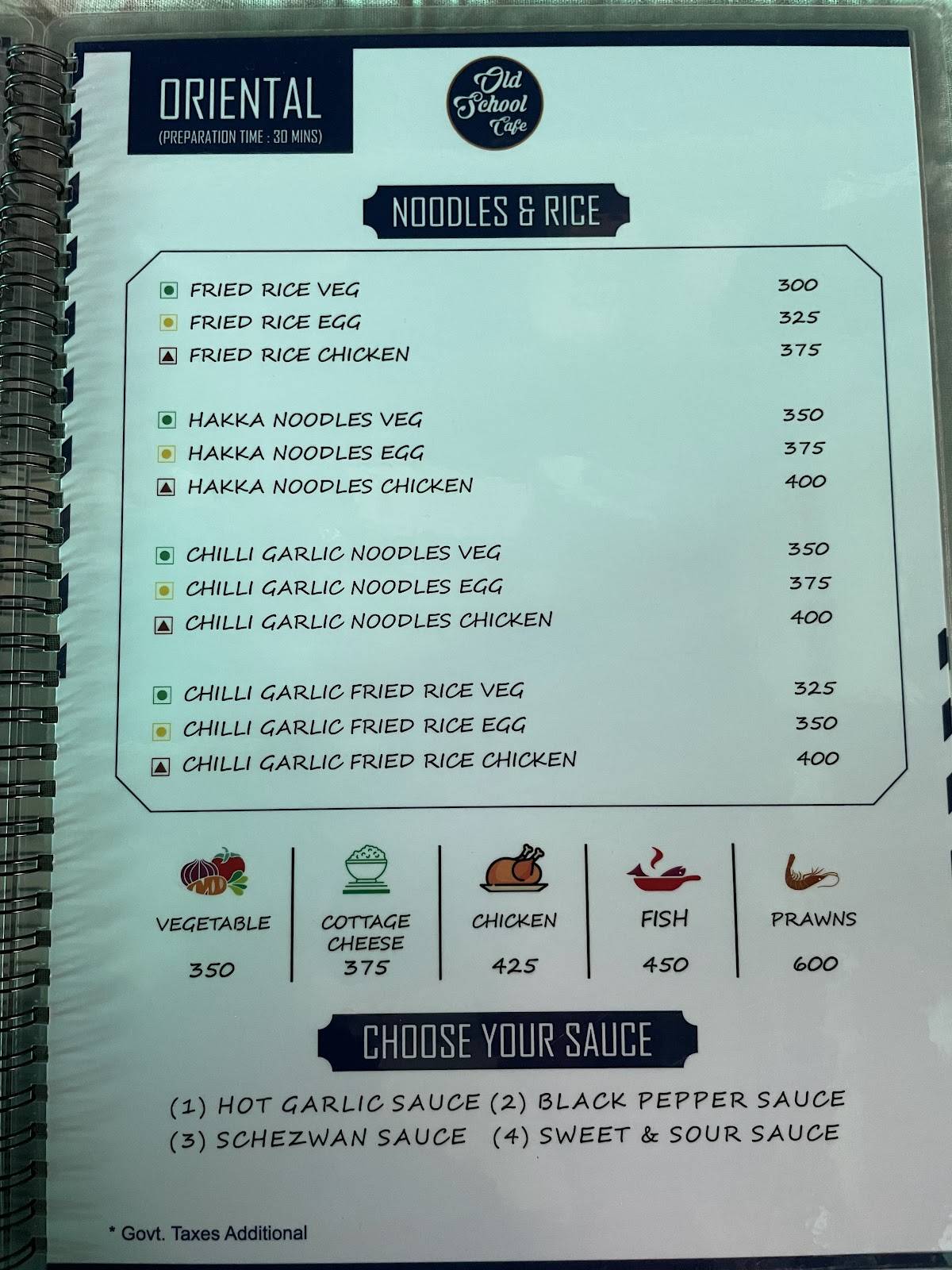 Old School Cafe menu