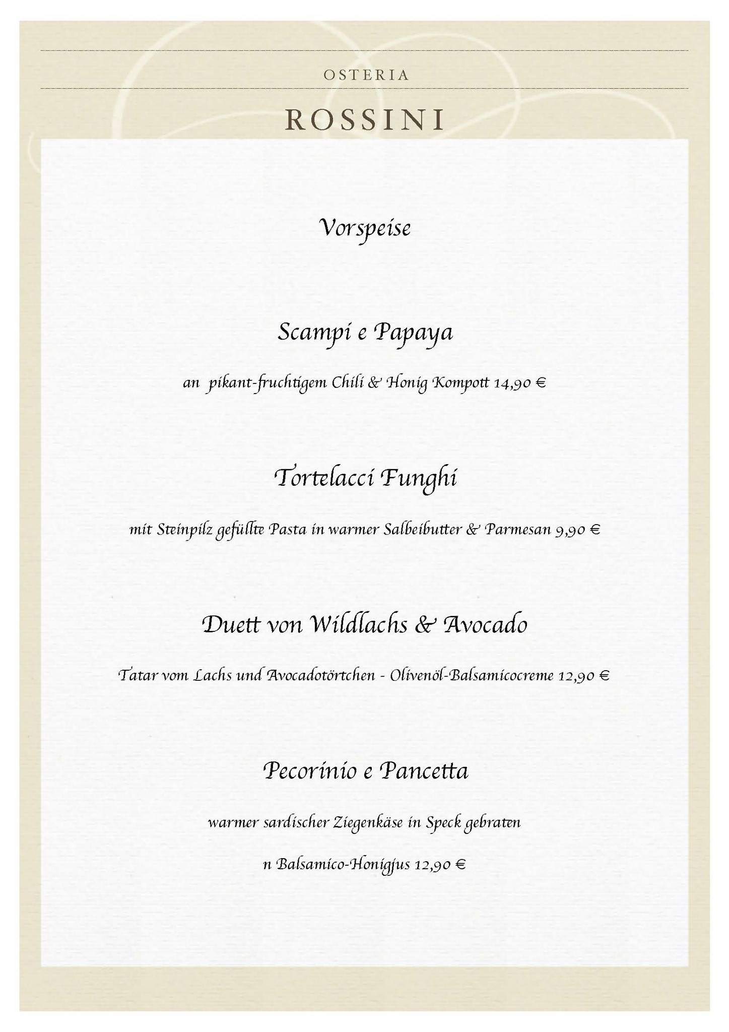 Speisekarte von Enoteca Rossini restaurant, Oldenburg