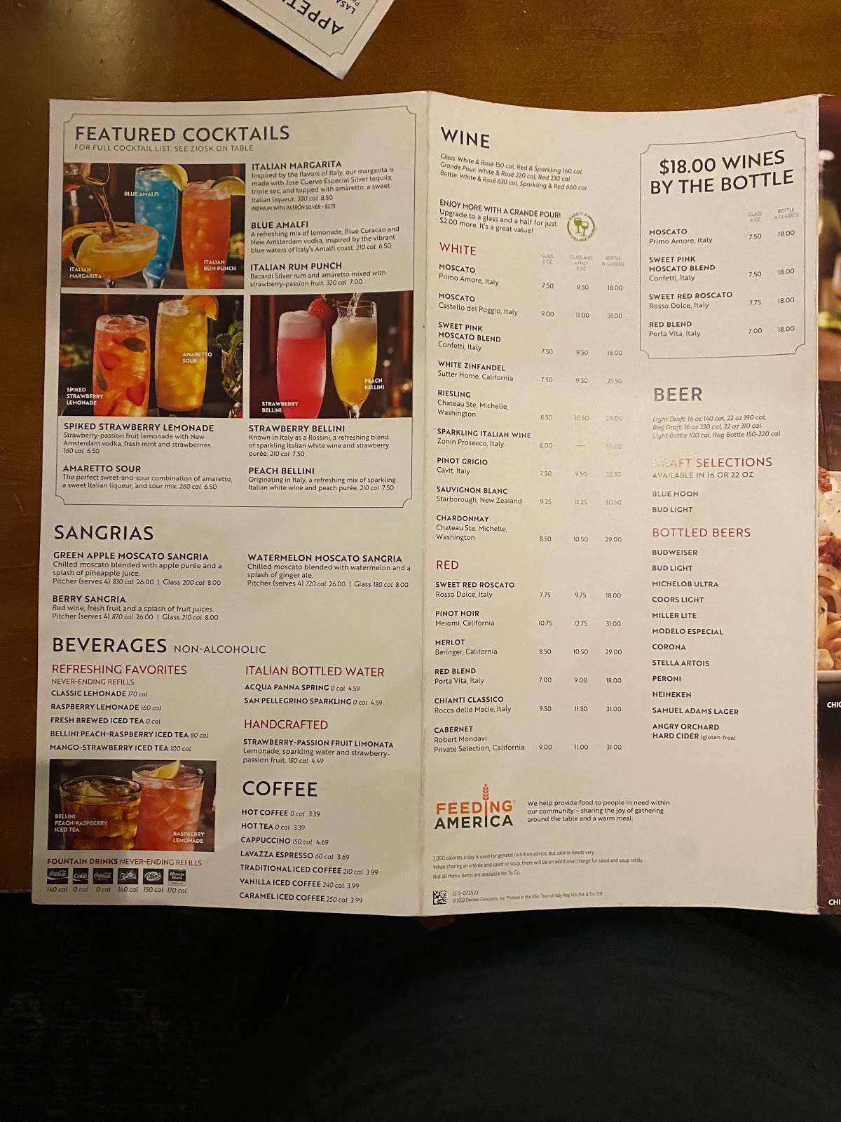 Menu at Olive Garden Italian Restaurant, Victorville