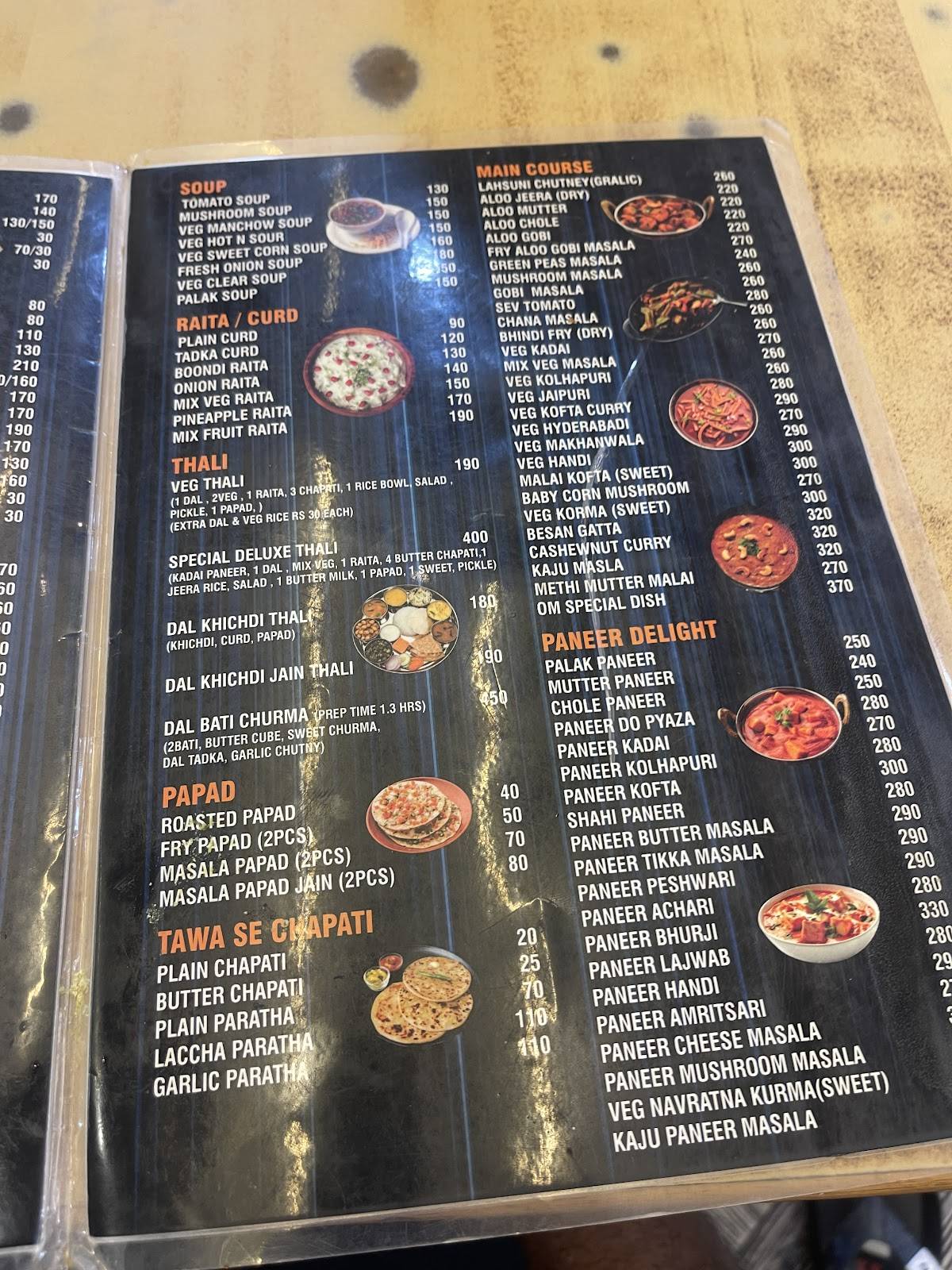 Om 100% Pure Vegetarian Restaurant menu