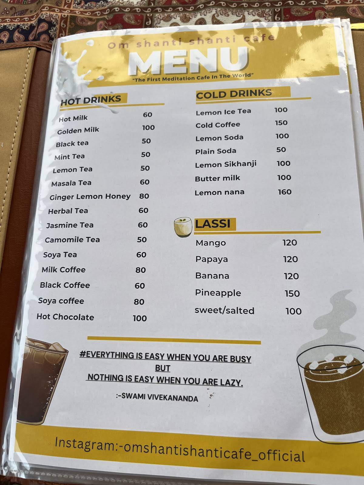 Om Shanti Shanti Cafe menu