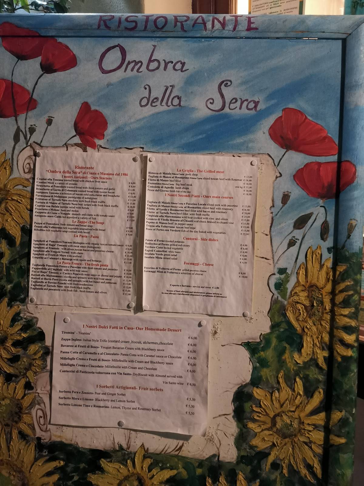 Menu di Ombra della Sera 