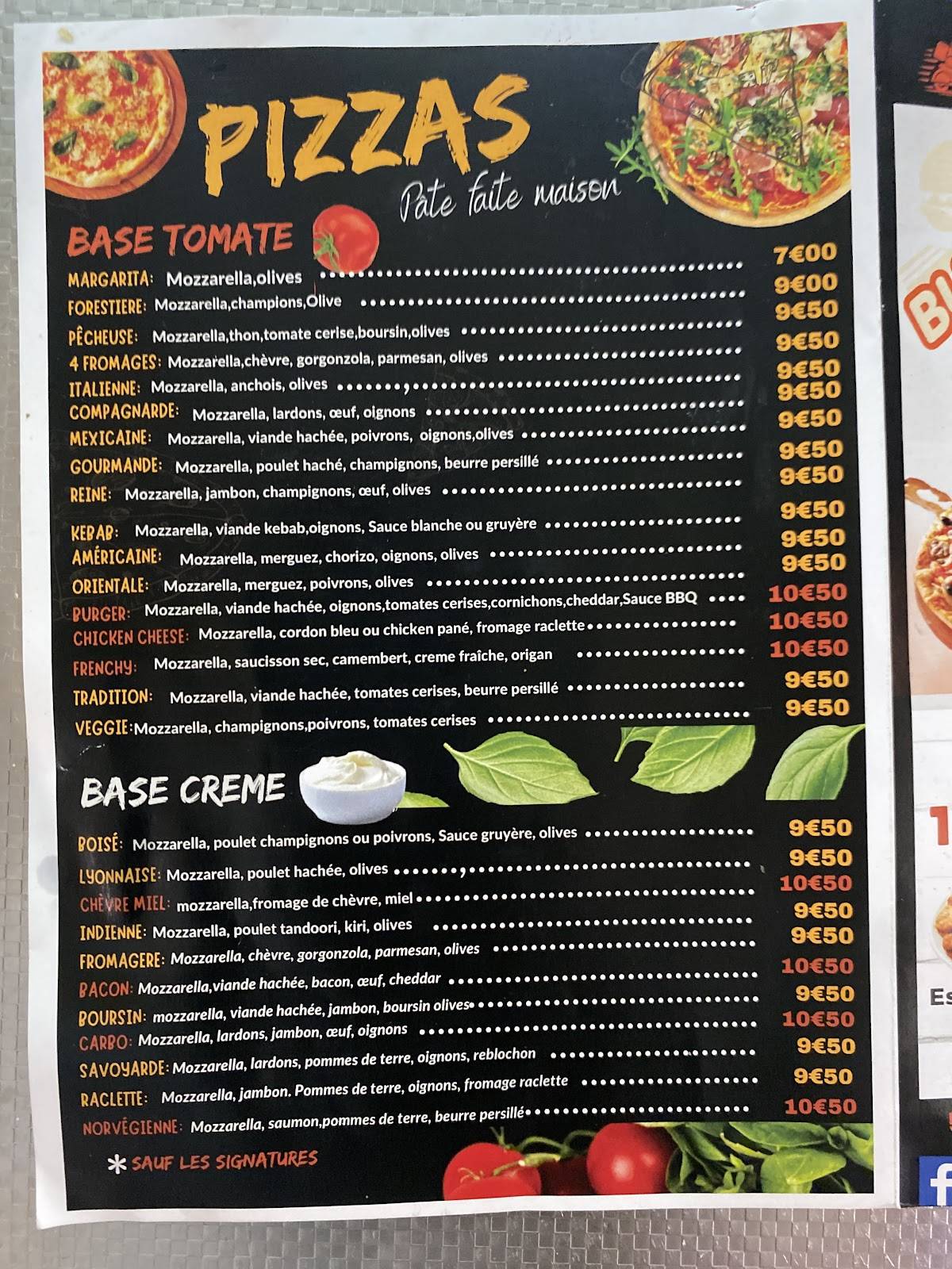 Menu de One Pizza