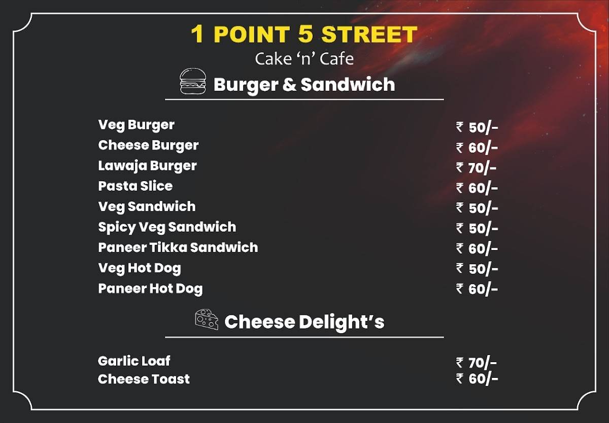 One Point Five Street menu