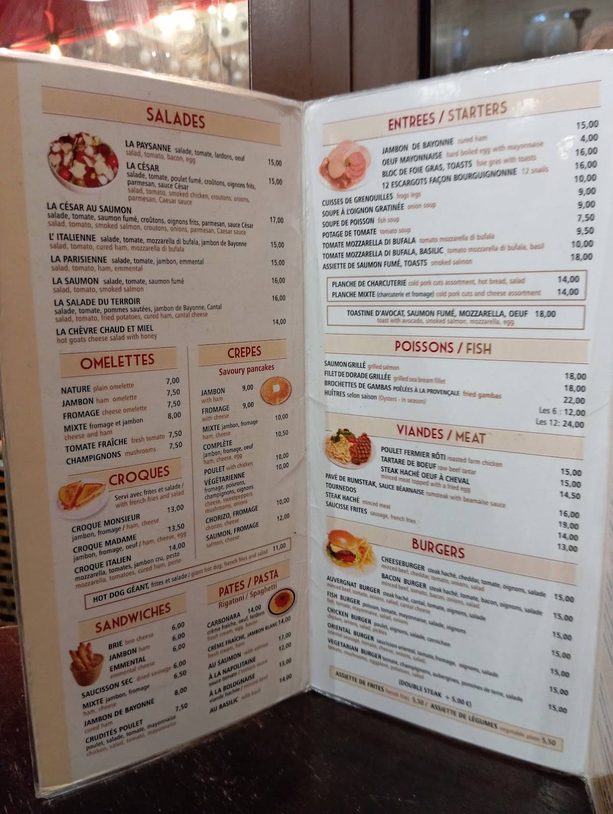 Menu de Opéra Café