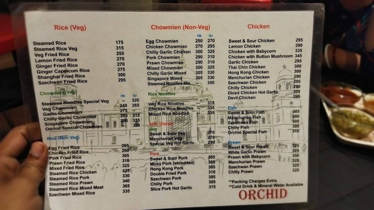 Orchid Restaurant menu