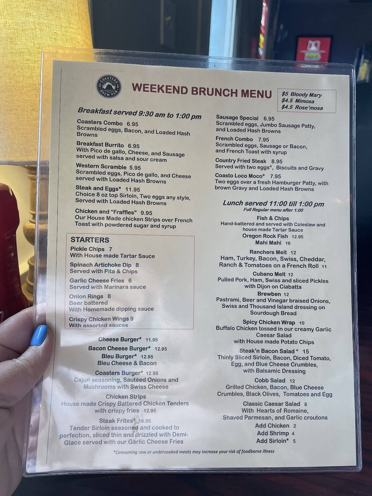 Menu at Coasters Crossing pub & bar, Oregon City