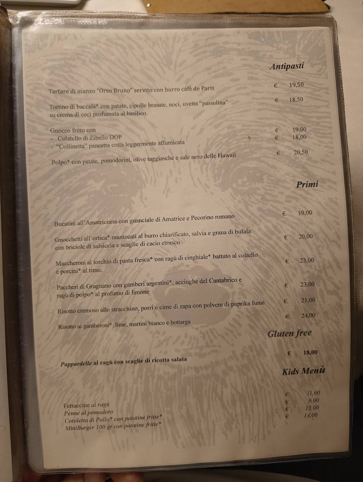Menu di OrsoBruno Ristorante Pizzeria Steak House 