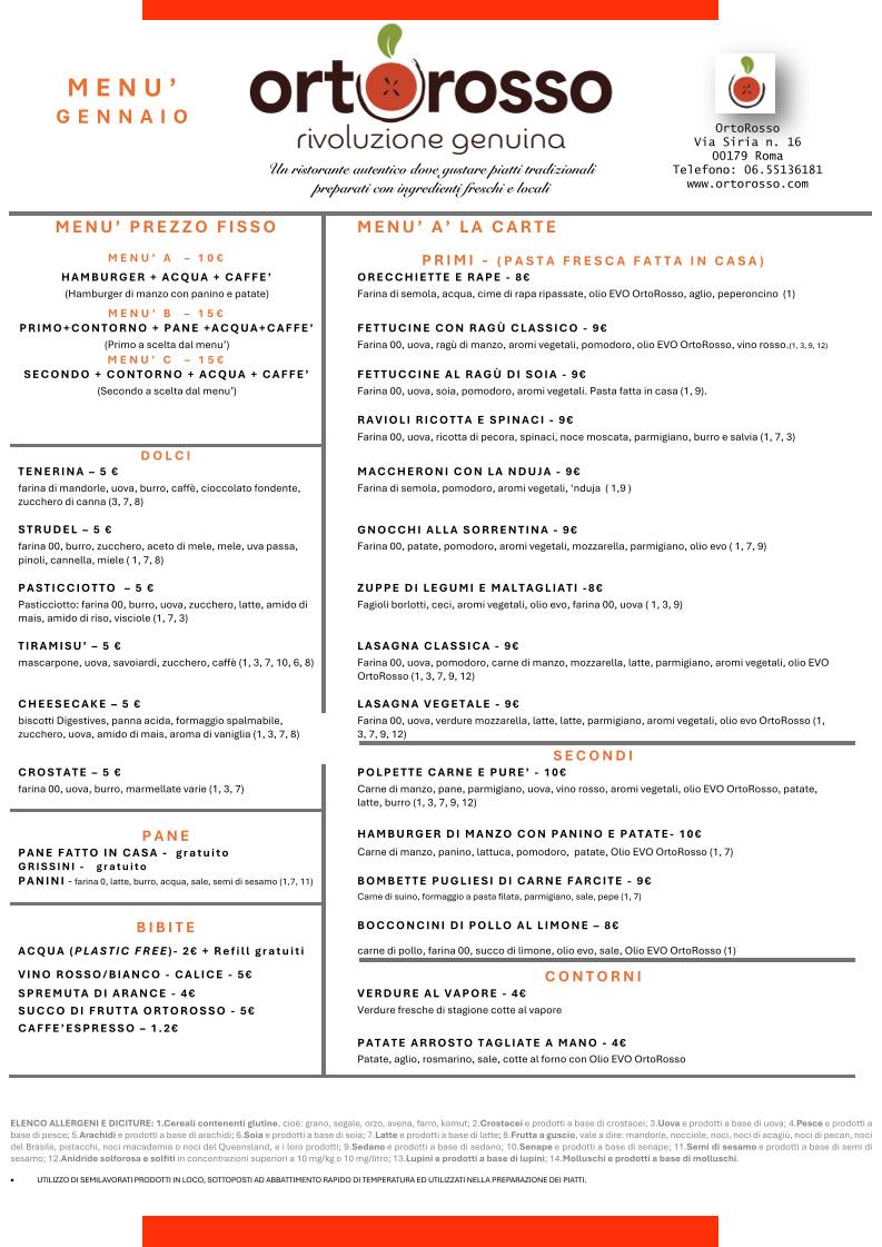 Menu di Sacro e Profano 