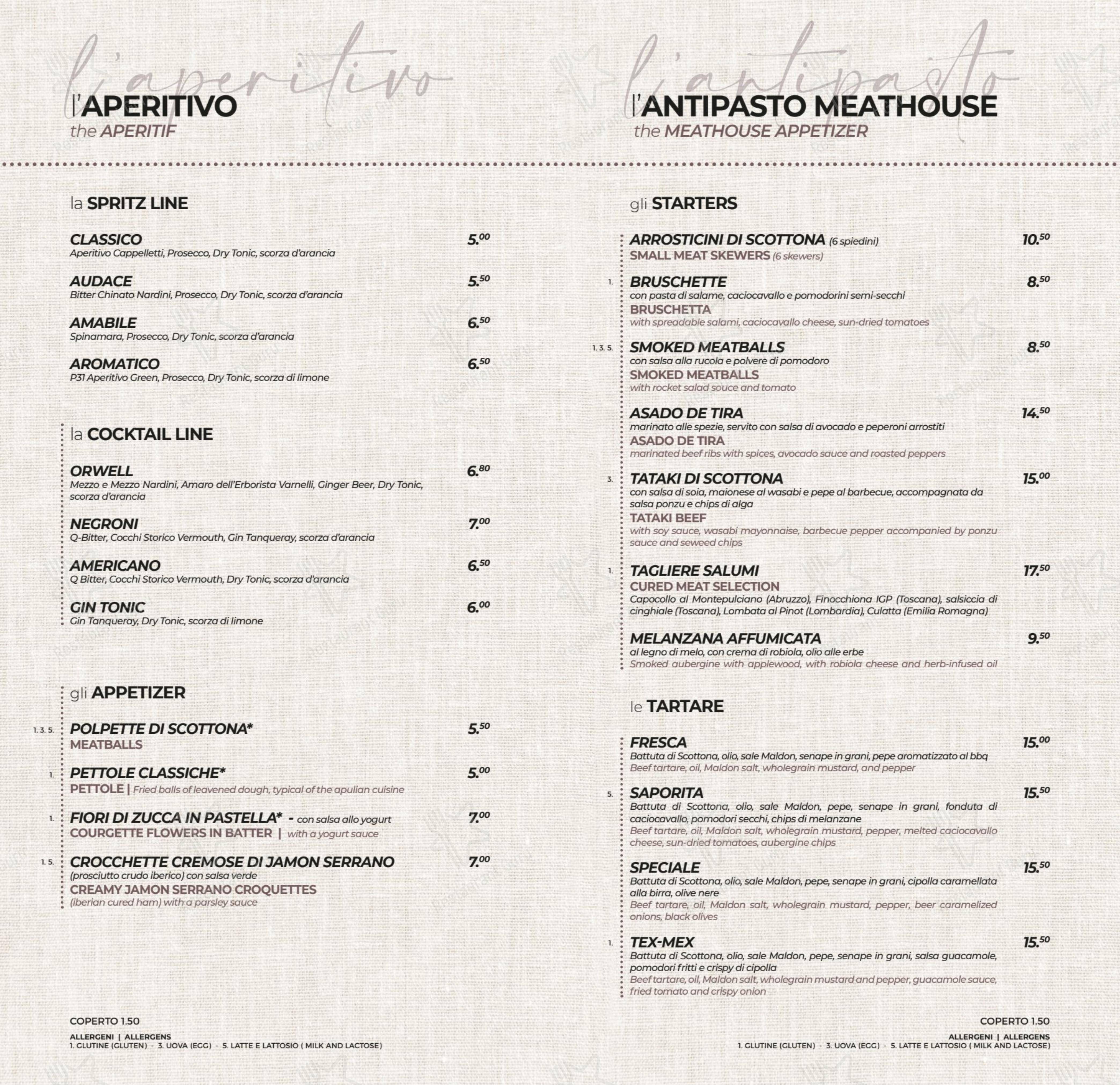 Menu per Orwell Meat House ristorante con griglia