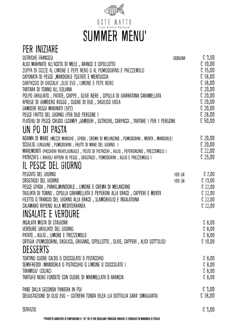 Menu di Dioniso fish Restaurant 