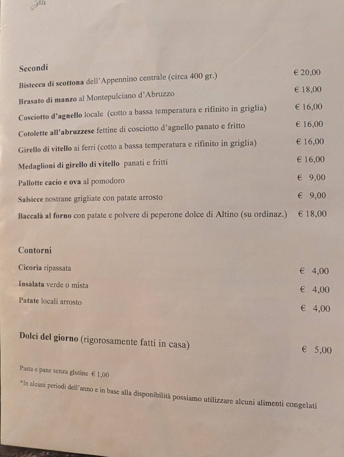 Menu di Osteria Corridore 