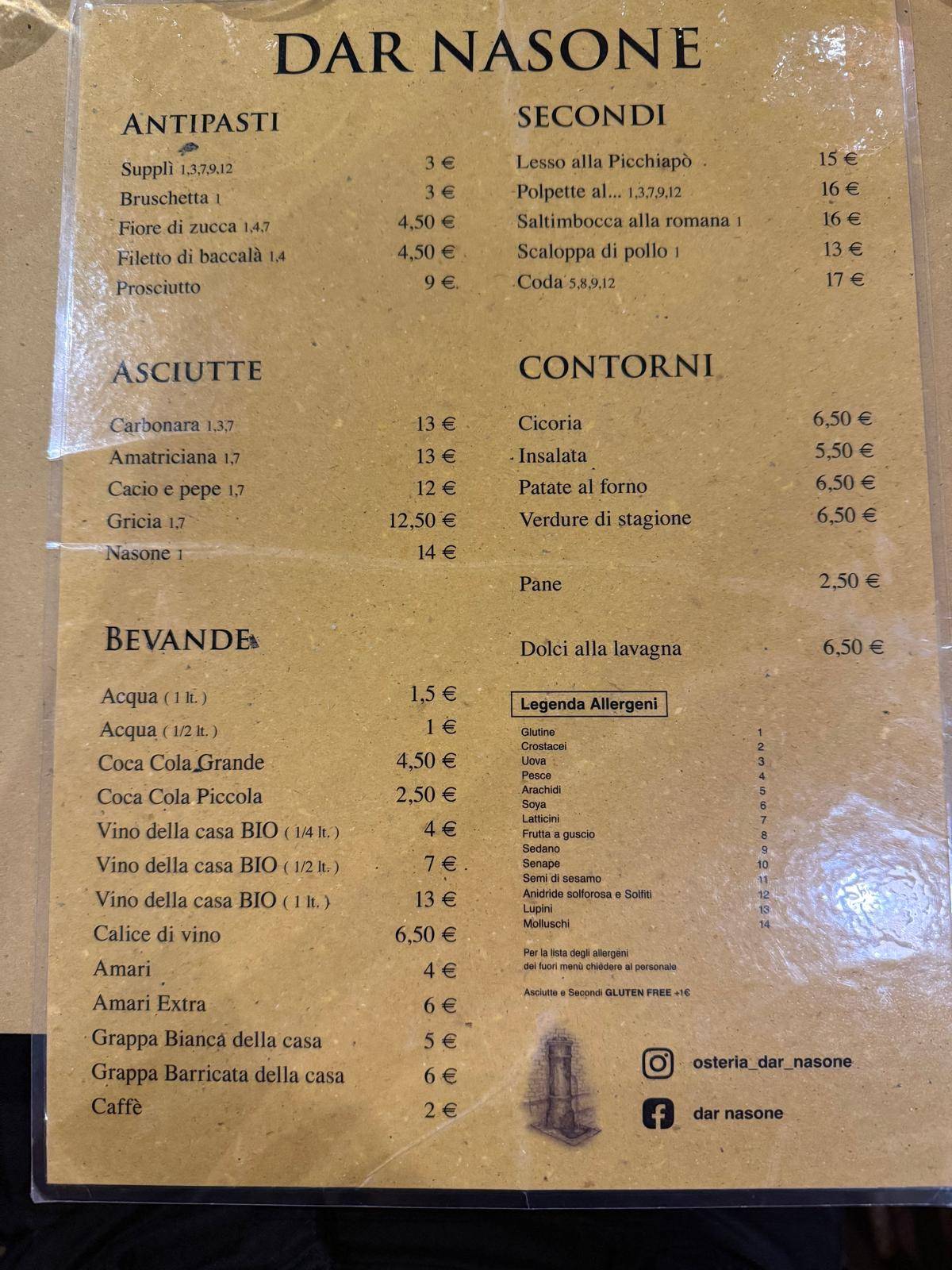 Menu di Osteria Dar Nasone 