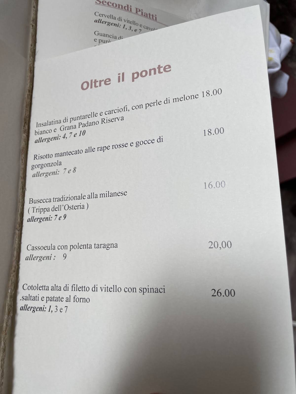 Menu di Osteria Del Ponte 