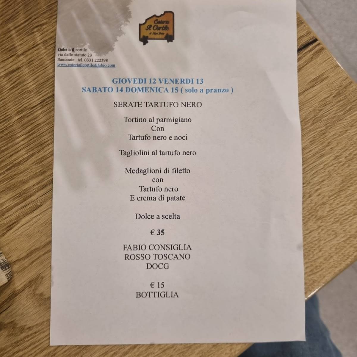 Menu di Osteria Il Cortile 