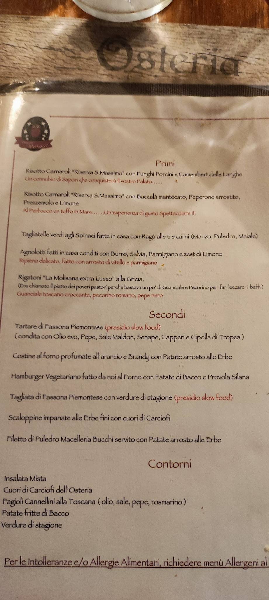 Menu di Osteria Perbacco 