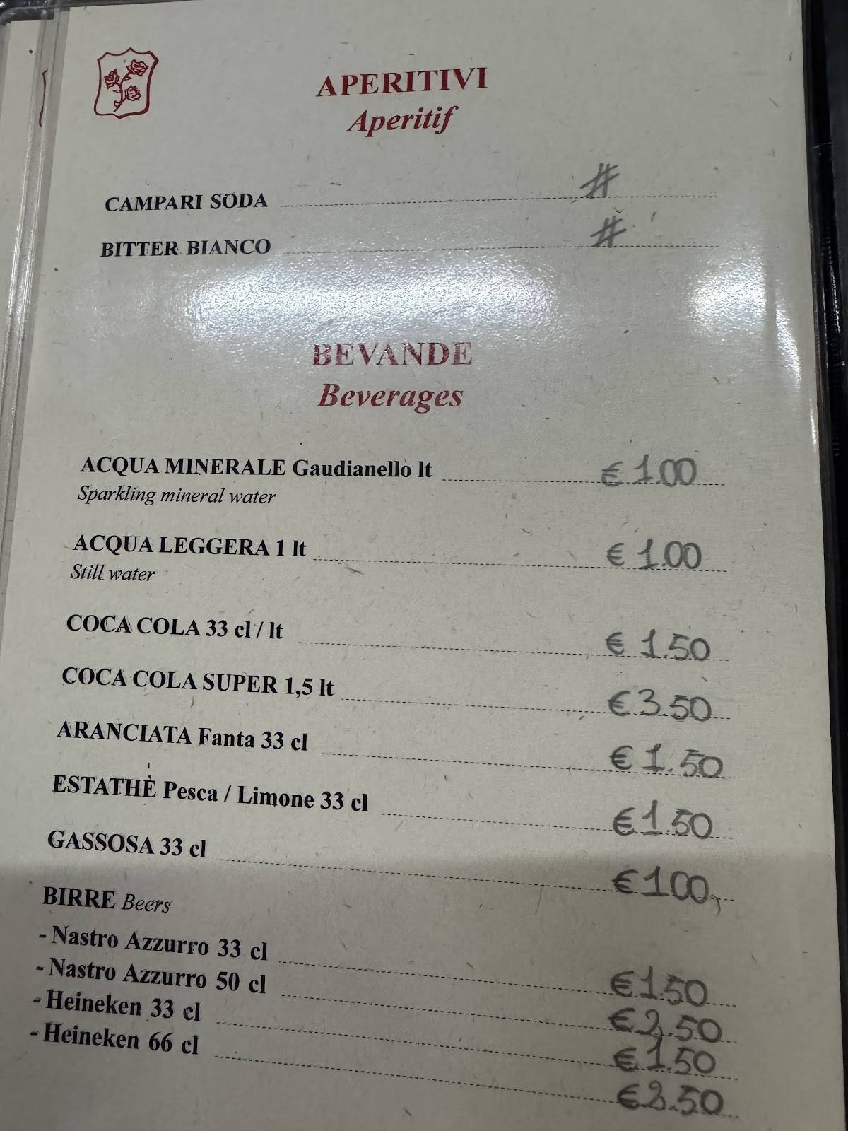 Menu di Osteria Tre Rose 