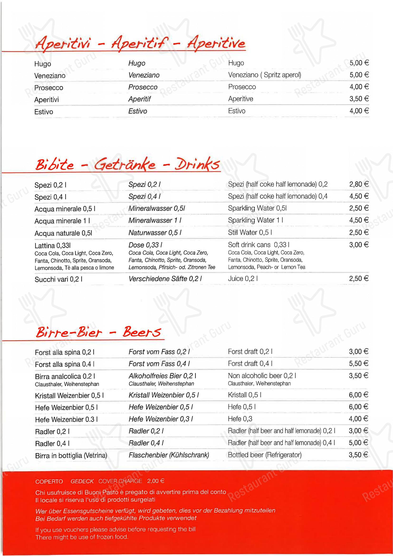 Ottenkeller Pizzeria e ristorante in Cardano - Menu