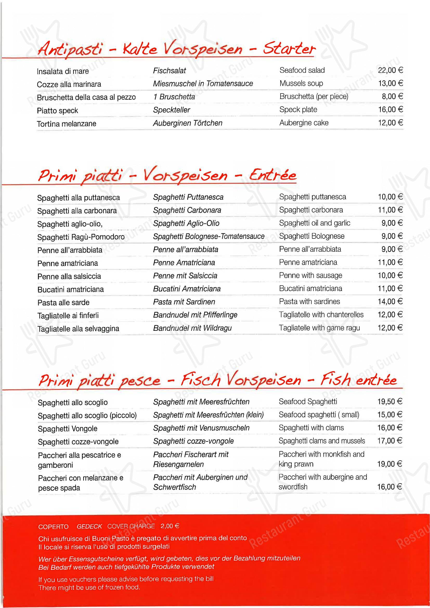 Ottenkeller Pizzeria e ristorante in Cardano - Menu