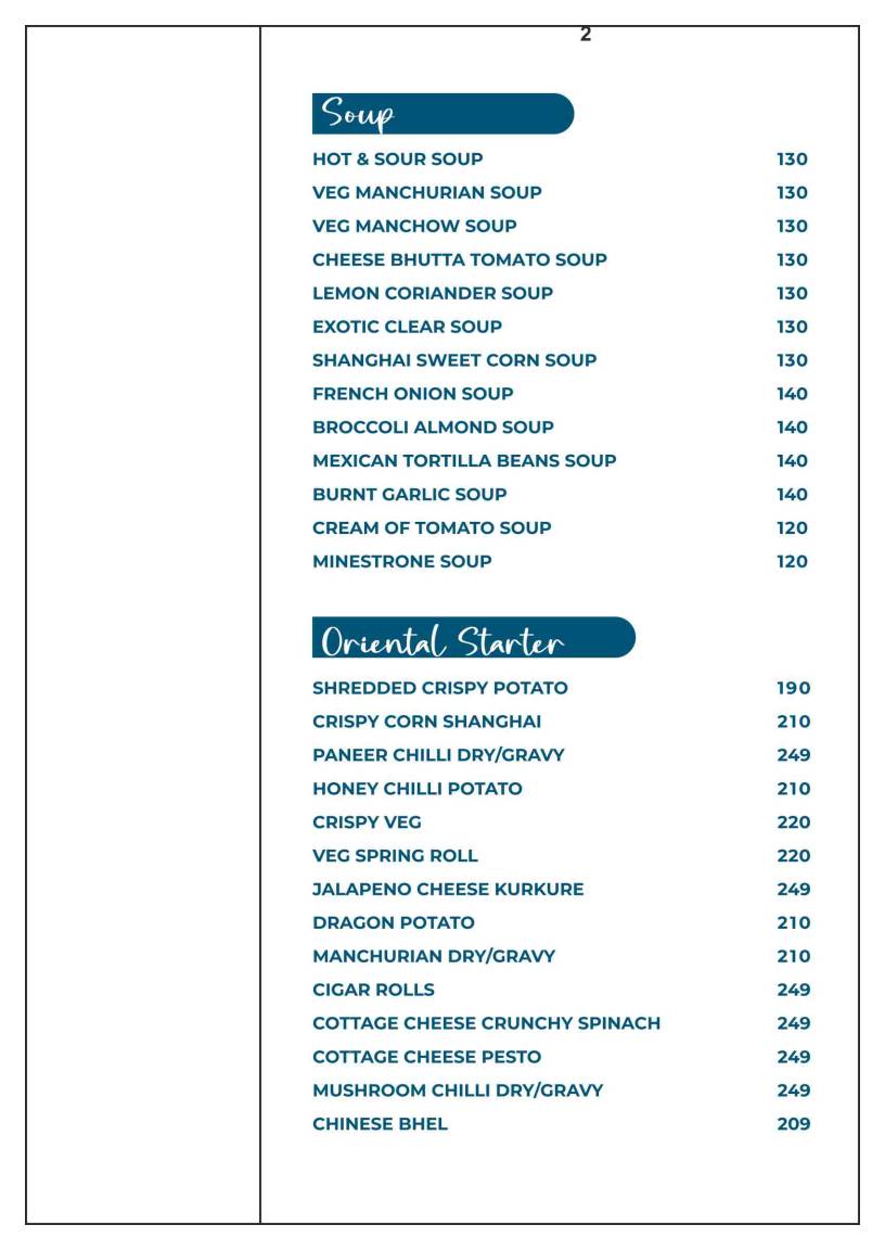 Ovia Terraza & Bar menu