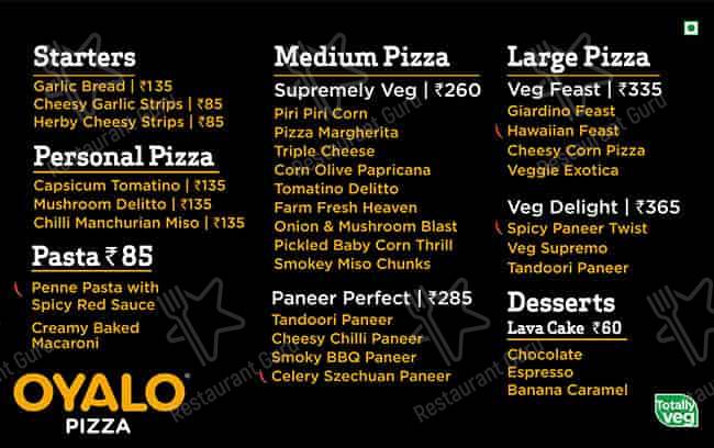 Oiyalo Pizza menu