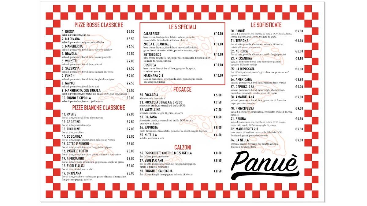 Menu di PANUE' pizzeria 