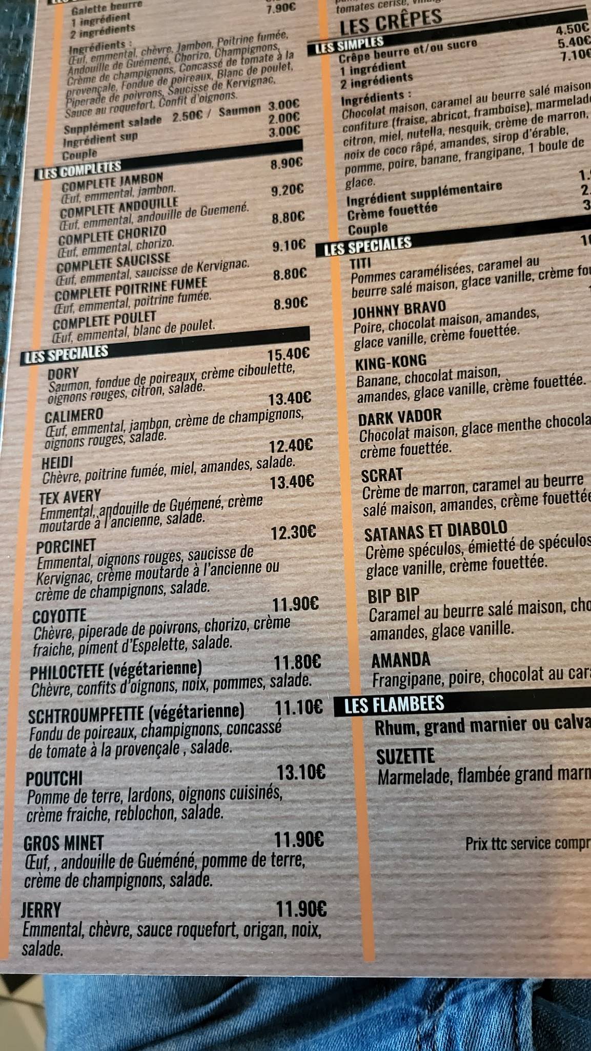 Menu de PC de la Base Crêperie