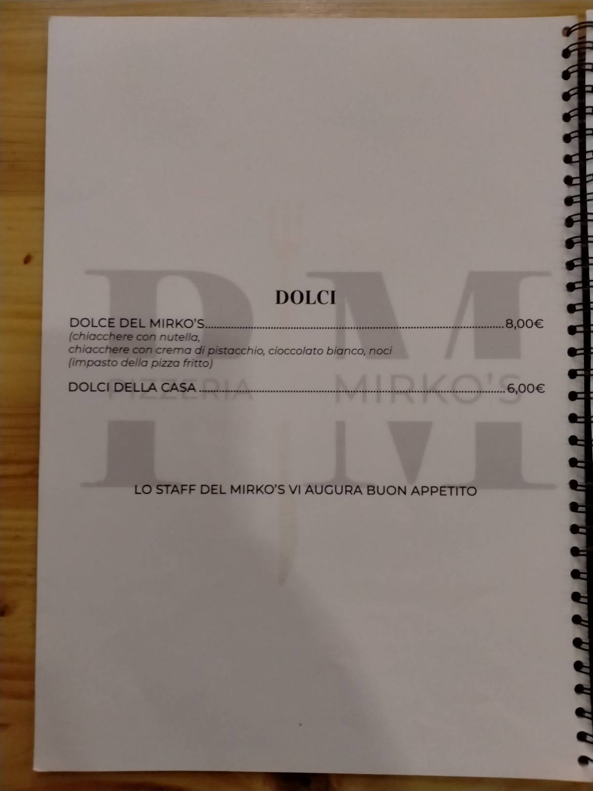 Menu di PIZZERIA MIRKO'S 