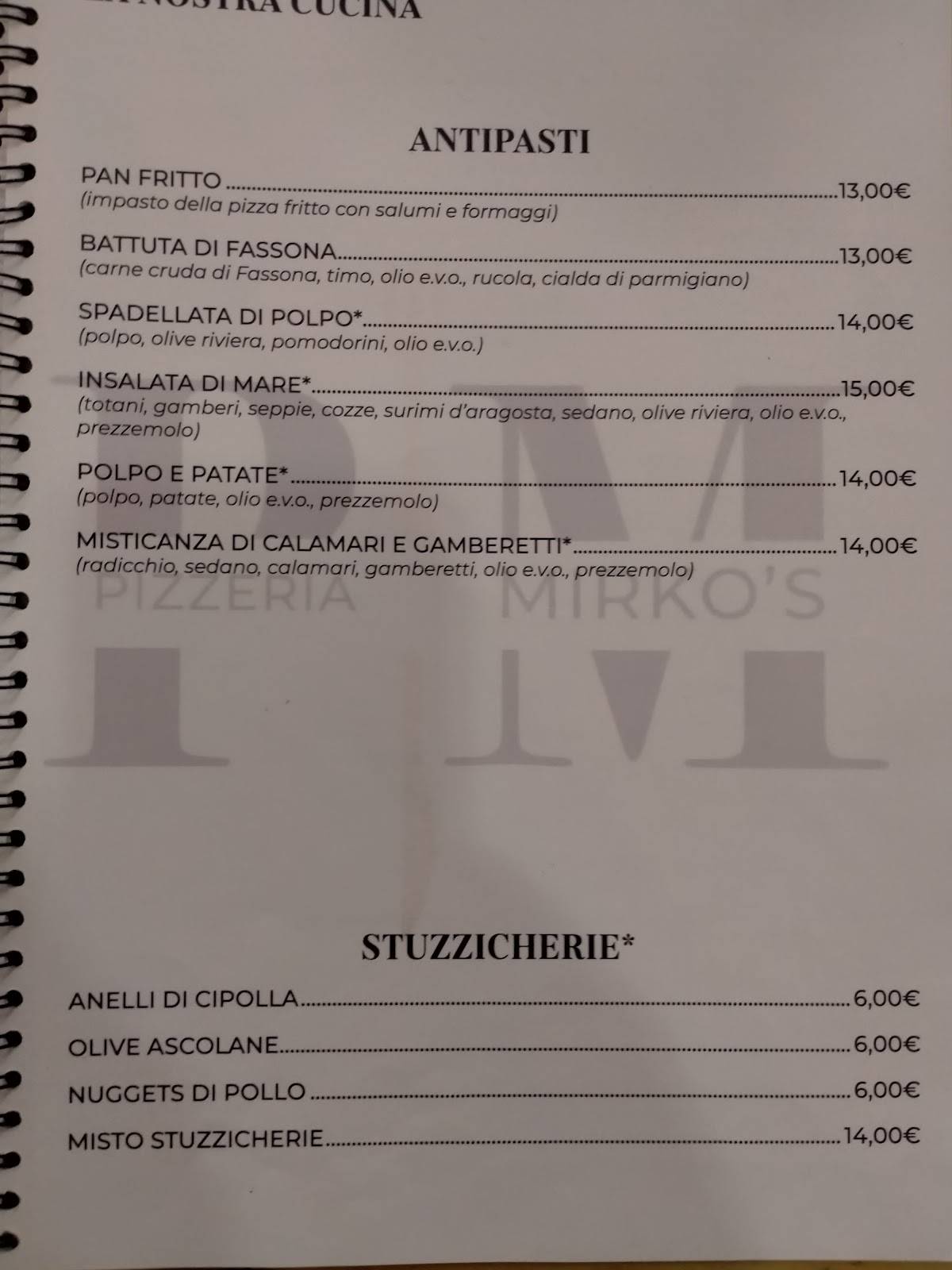 Menu di PIZZERIA MIRKO'S 