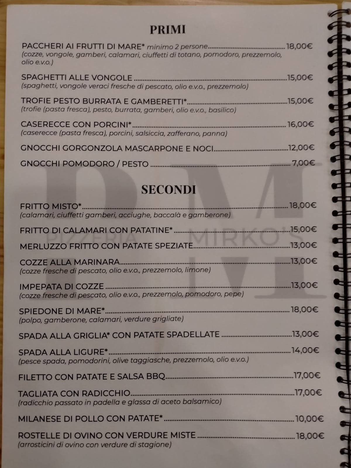 Menu di PIZZERIA MIRKO'S 