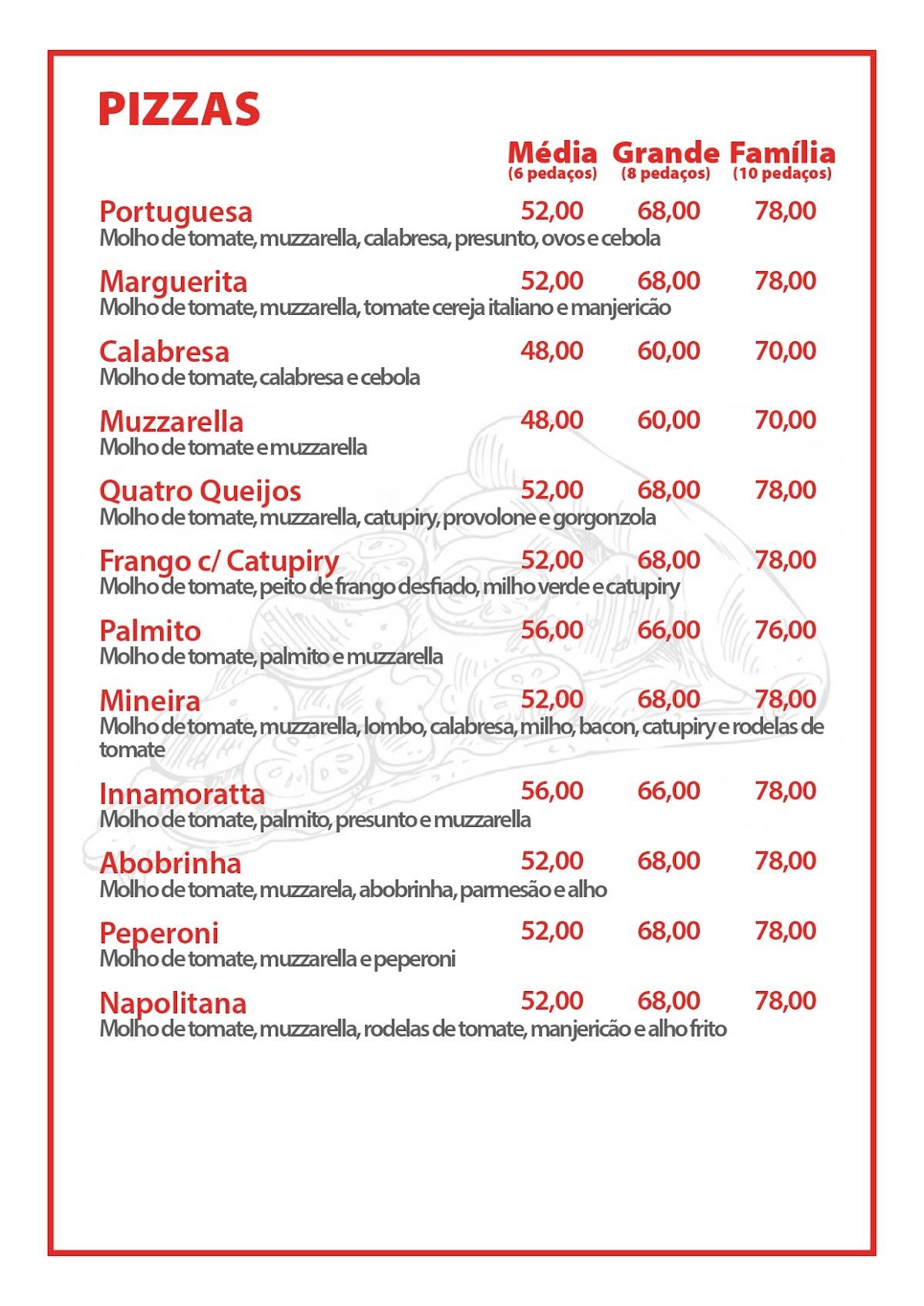 Pizzaria Zia Rosa cardápio