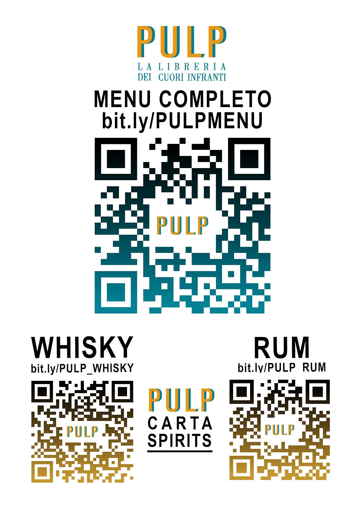 Menu di PULP - La Libreria dei Cuori Infranti 