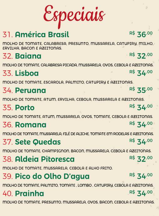 Padaria Portuguesa cardápio