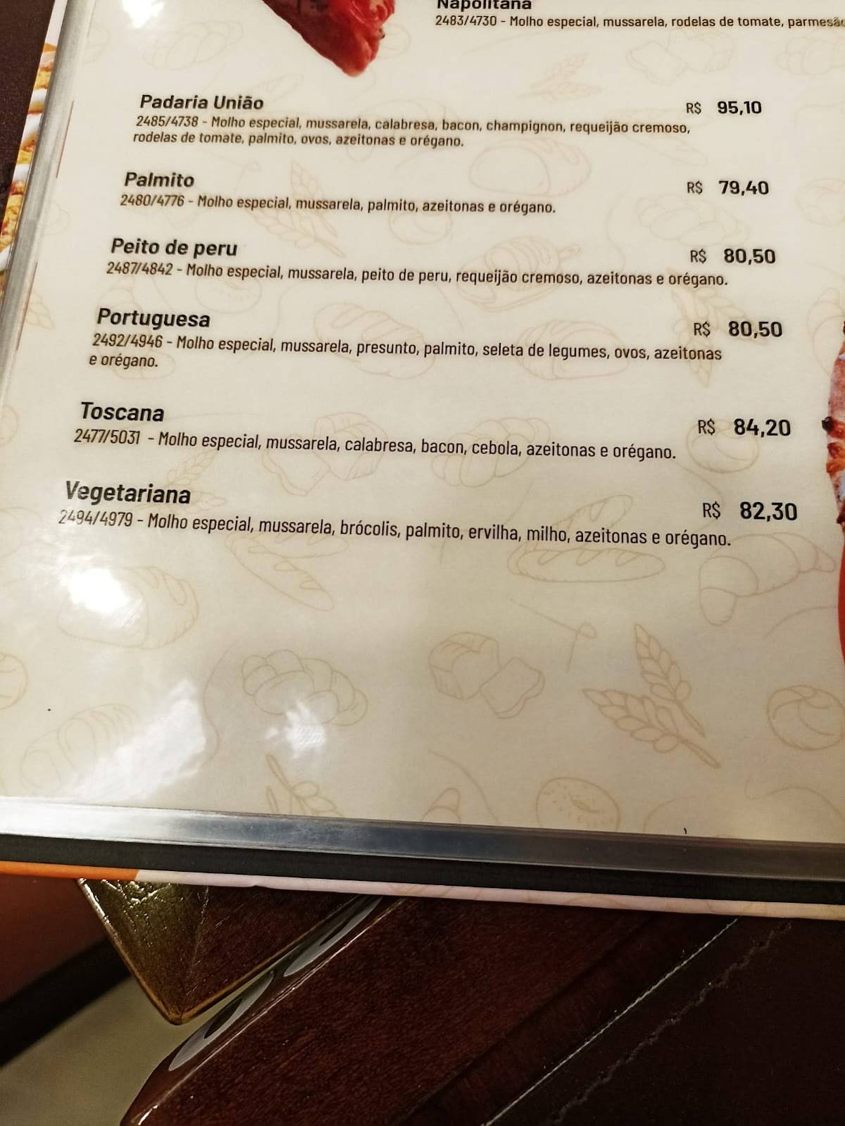 Padaria União cardápio