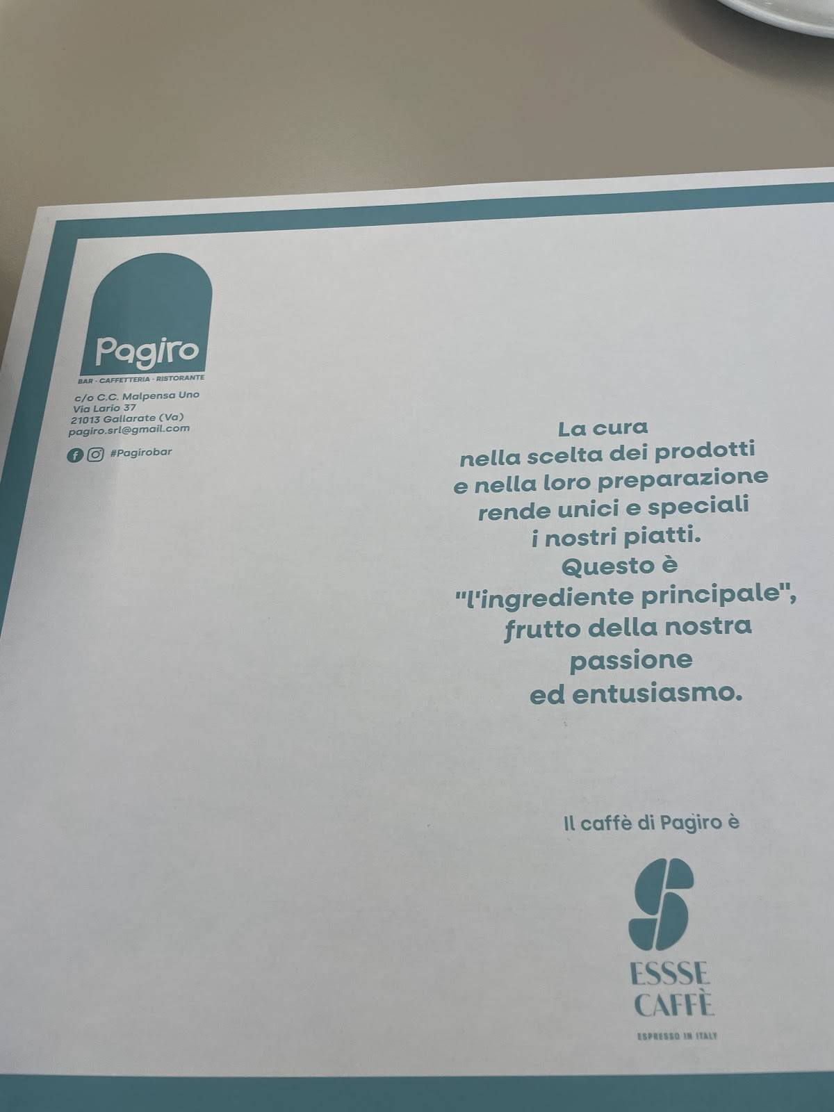 Menu di Pagiro Caffetteria 