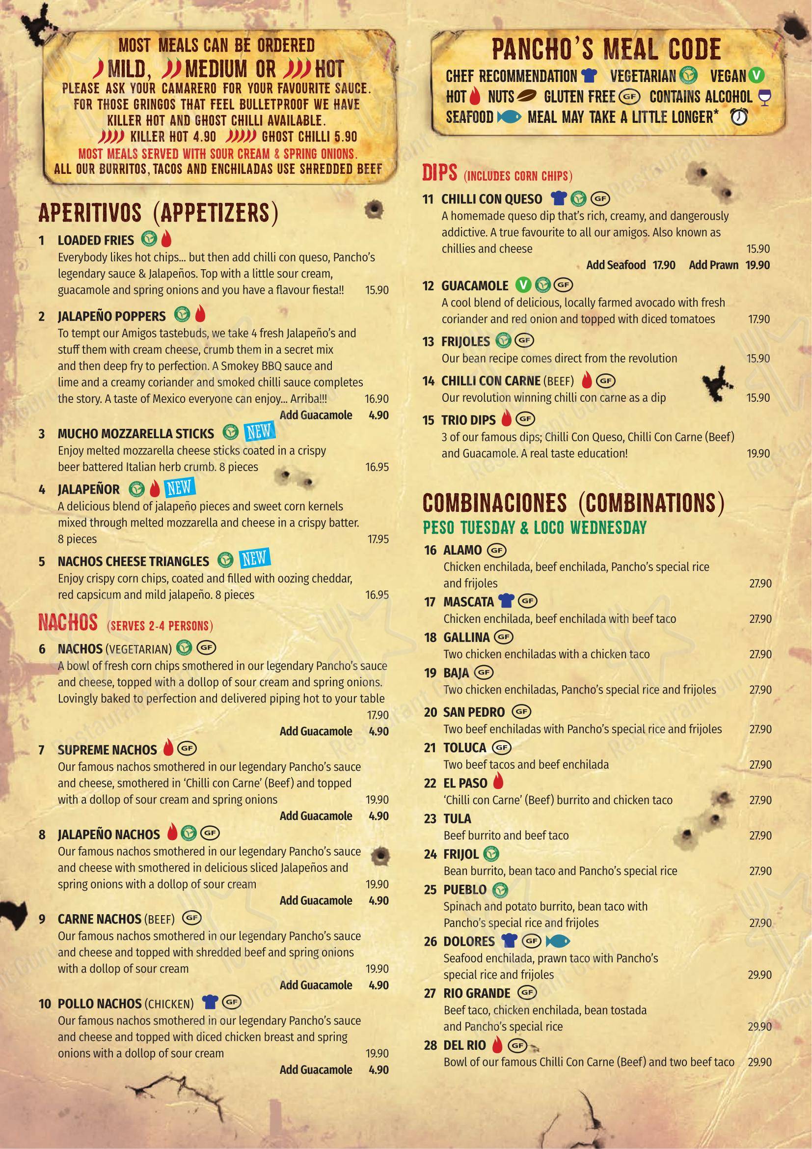 Menu at Pancho's Mexican Villa Restaurant, East Victoria Park, 885 ...