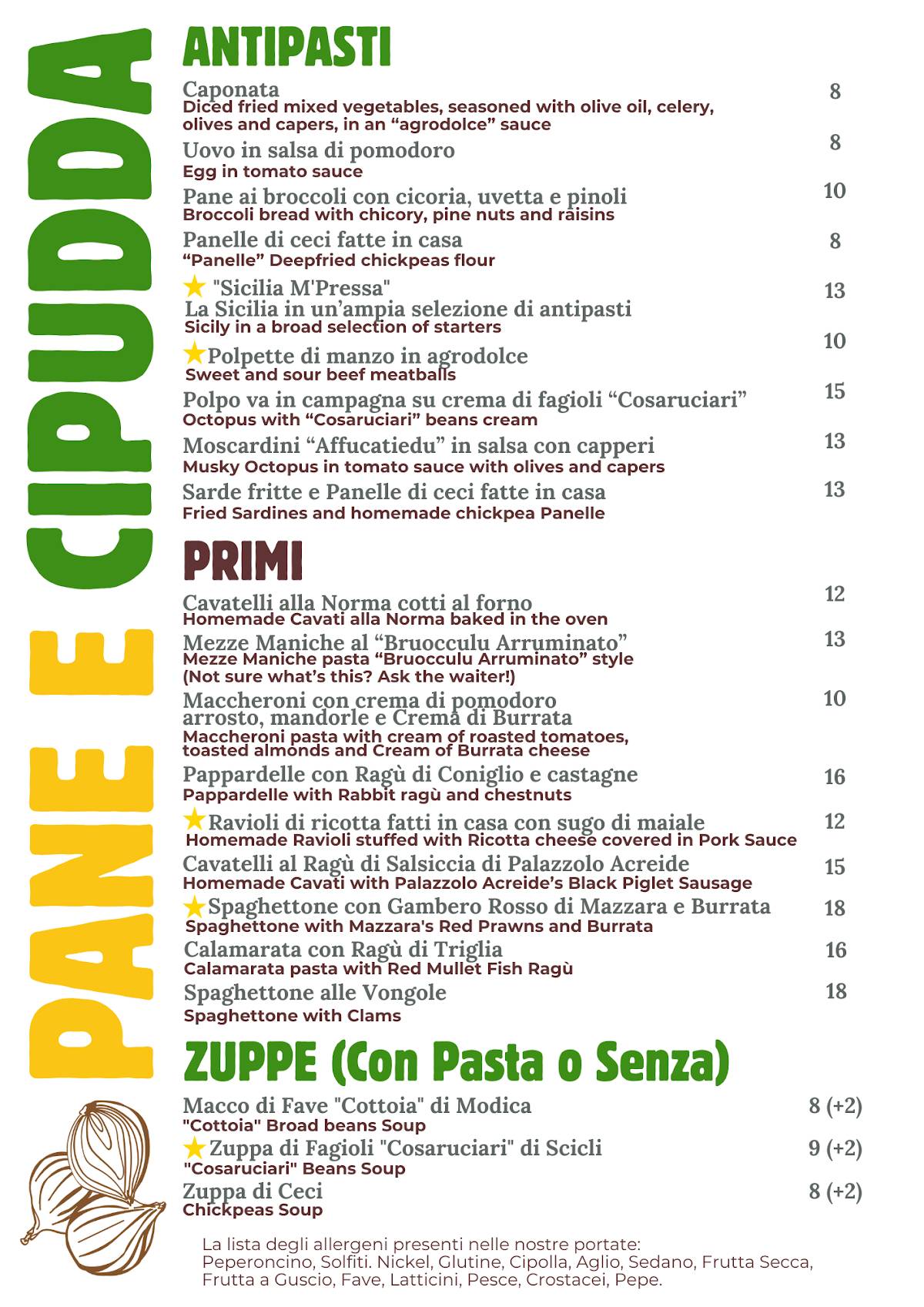 Menu di Pane e Cipudda Osteria Ragusa 