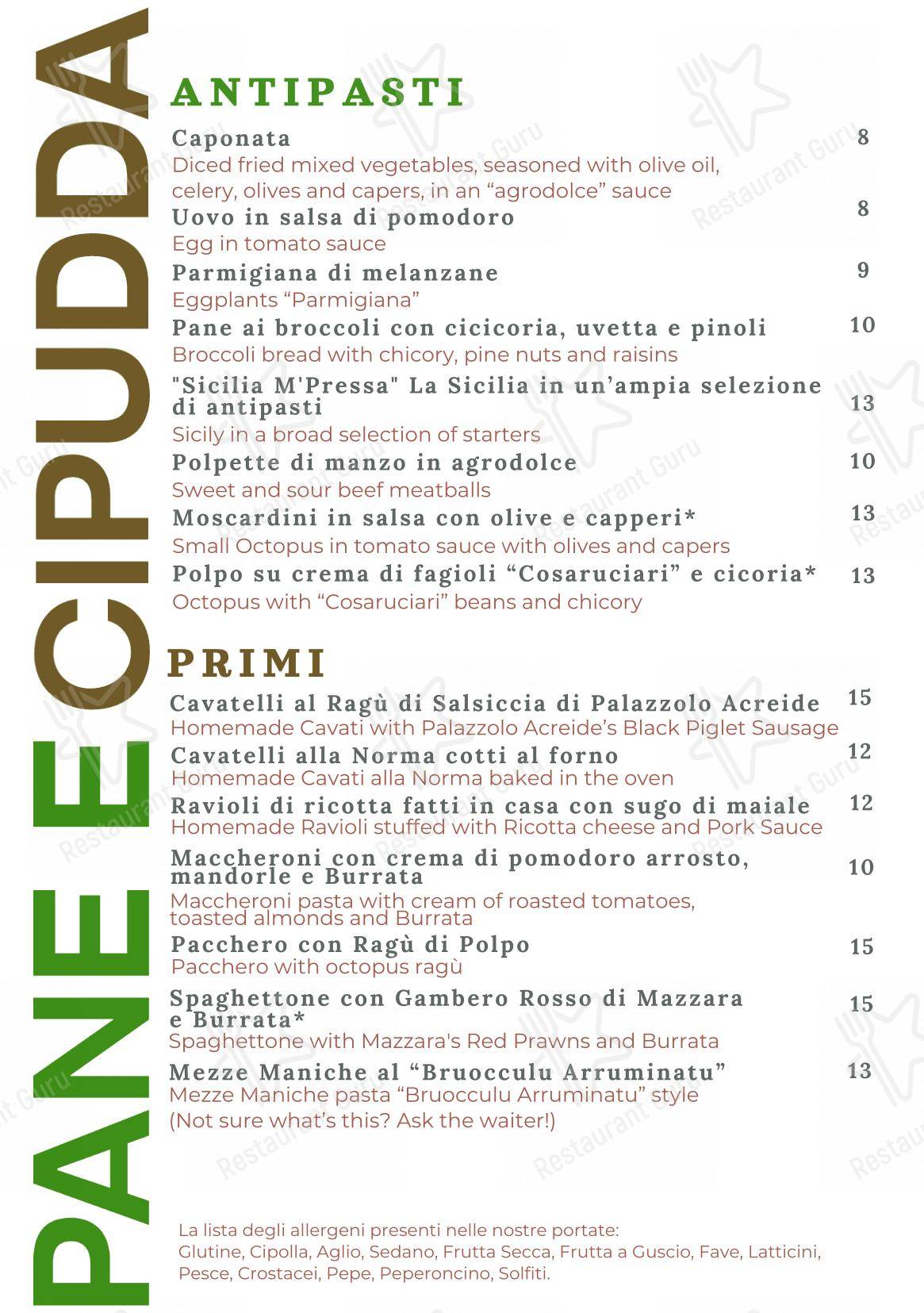 Pane e Cipudda Osteria Ragusa in Ragusa - Menu