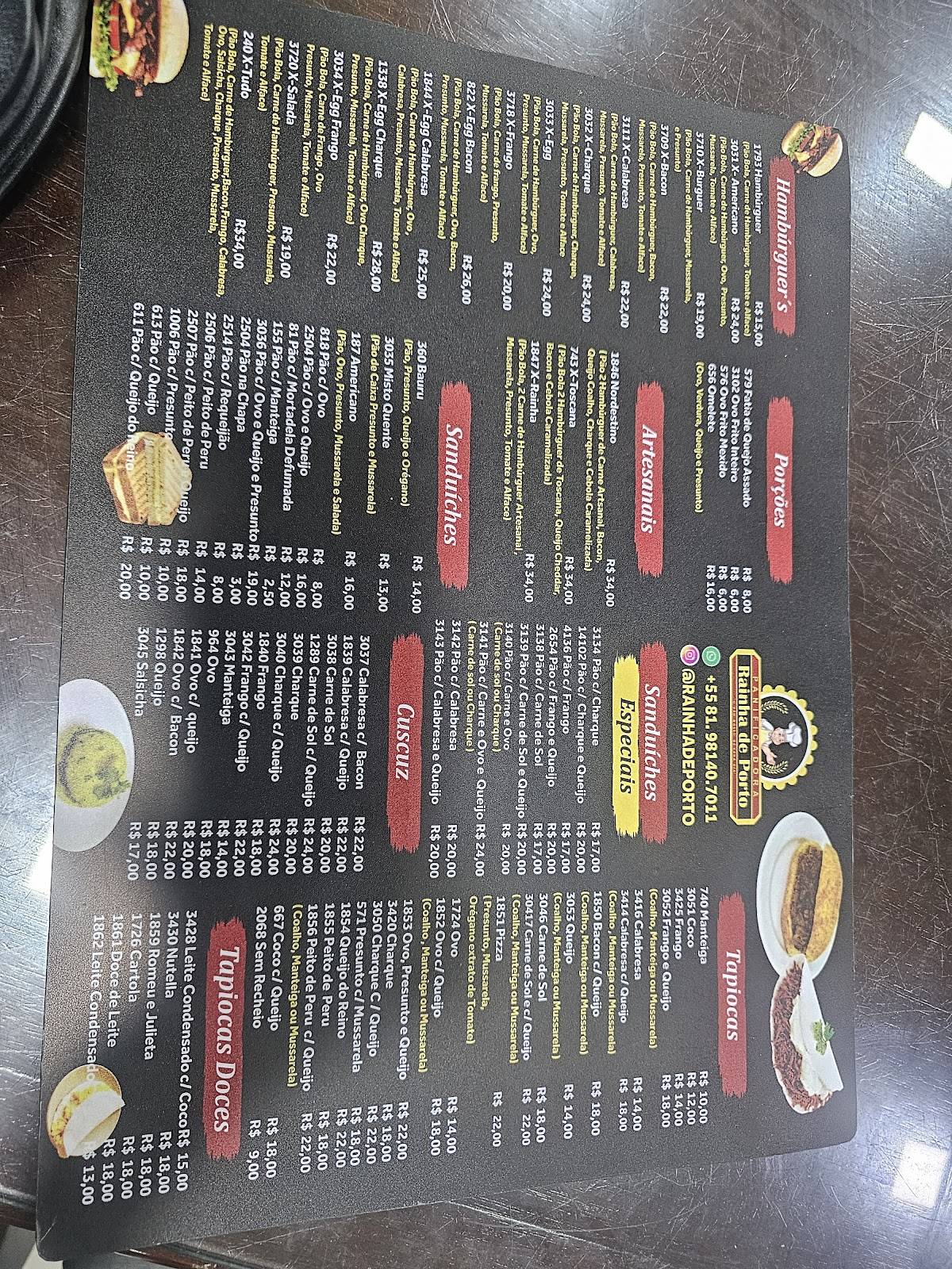 Panificadora Rainha de Porto de galinhas cardápio