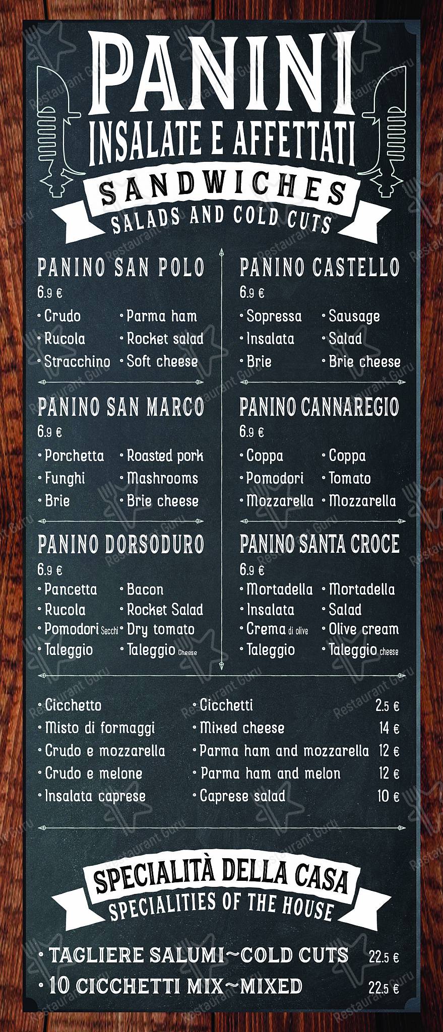 Menu di Panini e Vini da Babbo 