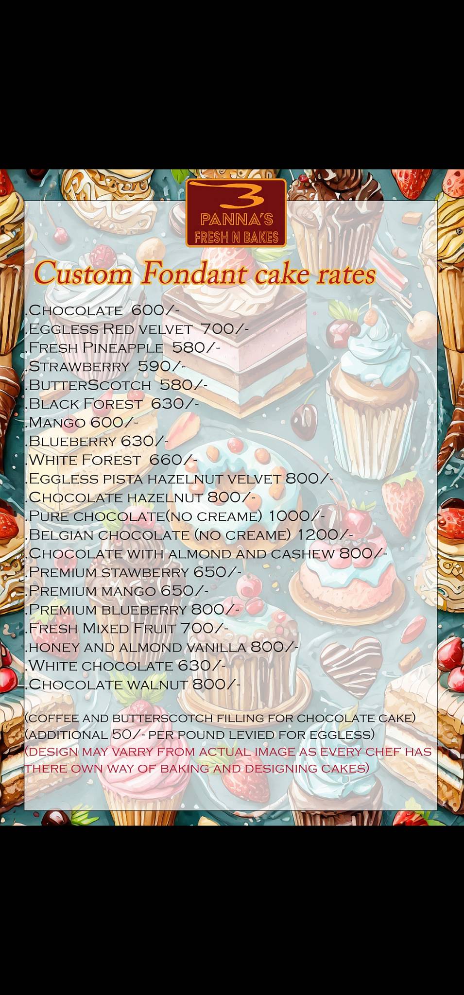 Panna's Fresh N Bakes menu