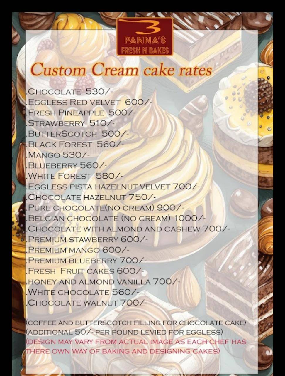 Panna's Fresh N Bakes menu