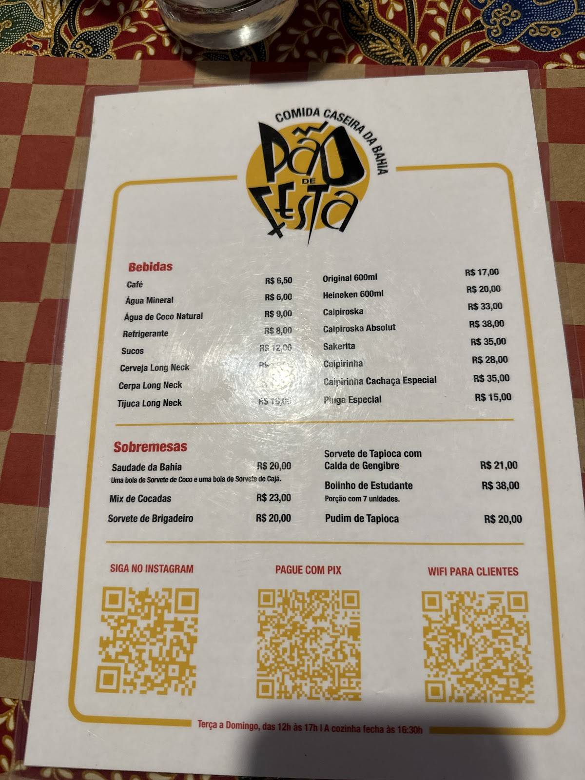 Pão de Festa cardápio