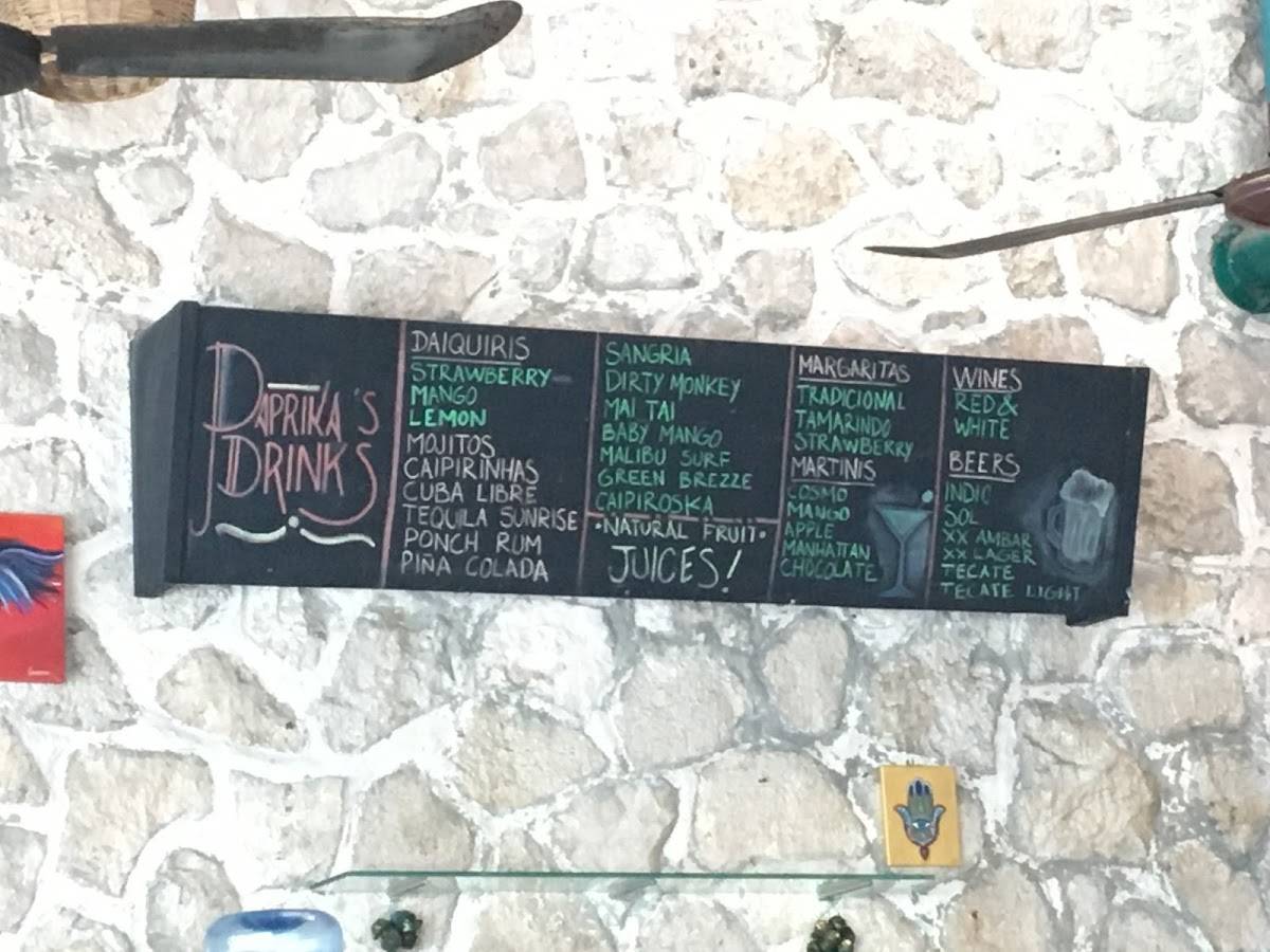 Menu at Paprika Mexican & Caribbean kitchen restaurant, San Miguel de
