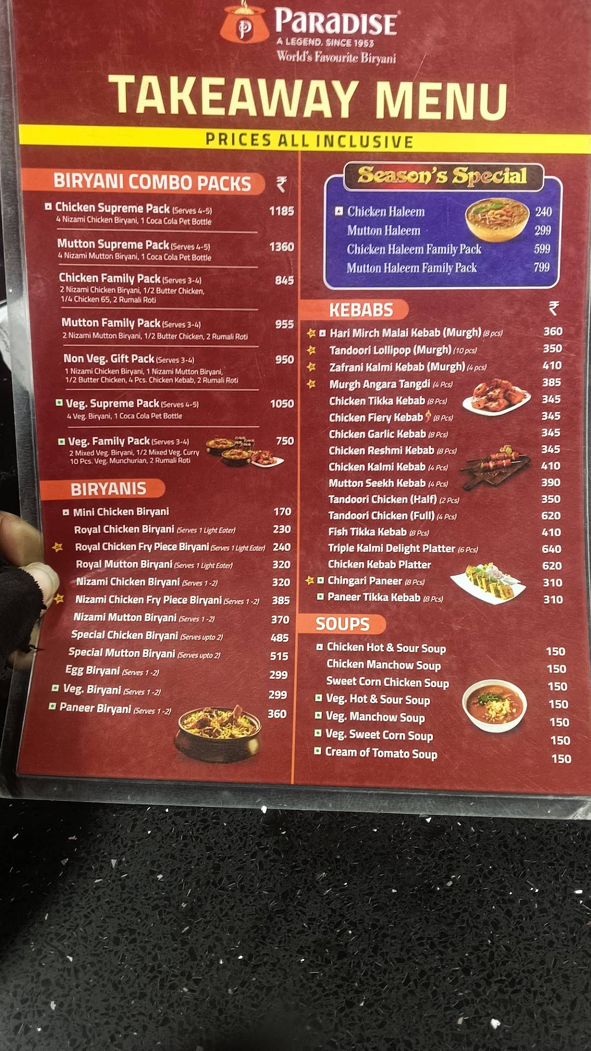 Paradise Biryani Begumpet menu