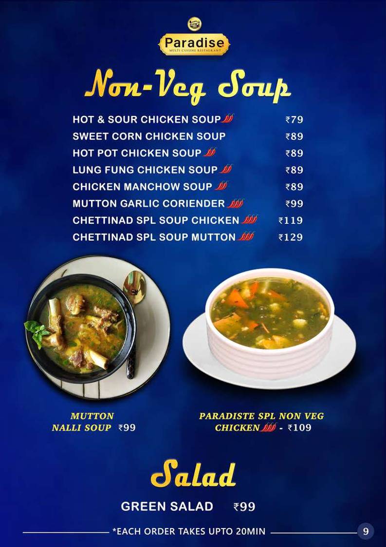 Paradise Multi Cuisine Restaurant - Best Biriyani menu