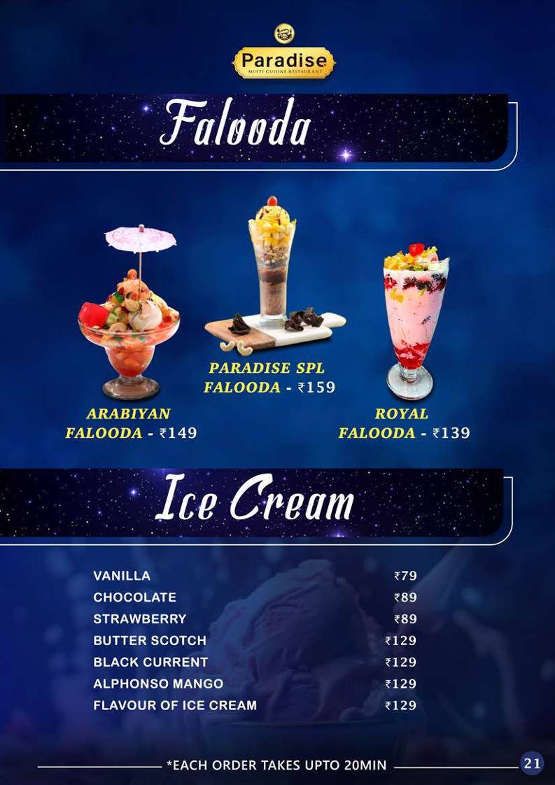 Paradise Multi Cuisine Restaurant - Best Biriyani menu